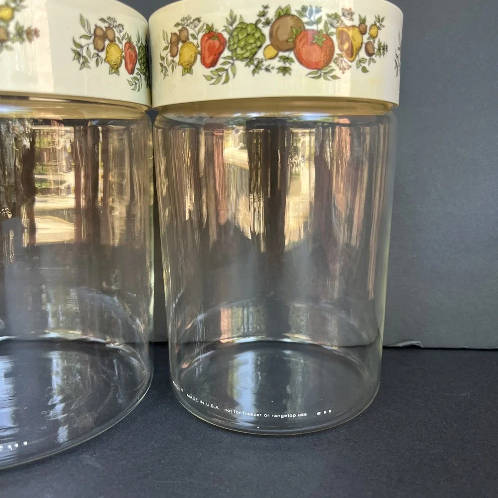 VTG Pyrex Spice O Life Store N See Canister Set of 3 Glass 1970s W/ Seals USA